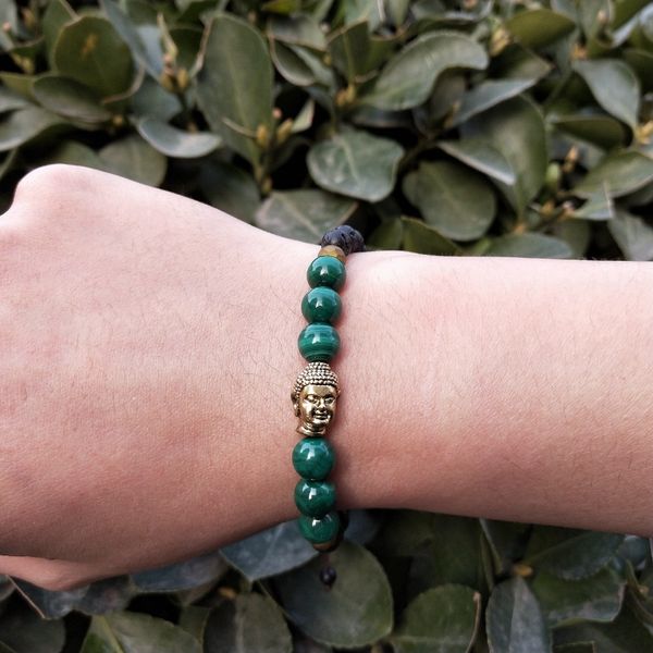 

lii ji natural malachite bronzite lava beads buddha diffuser bracelet for women man jewelry dropshipping, Golden;silver