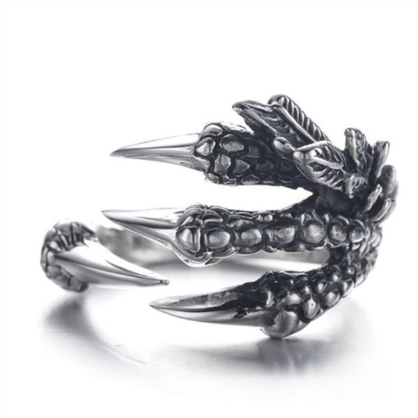 

dragon claws stainless steel band 1pc men ring jewelry silver adjustable punk rock new ring unisex's