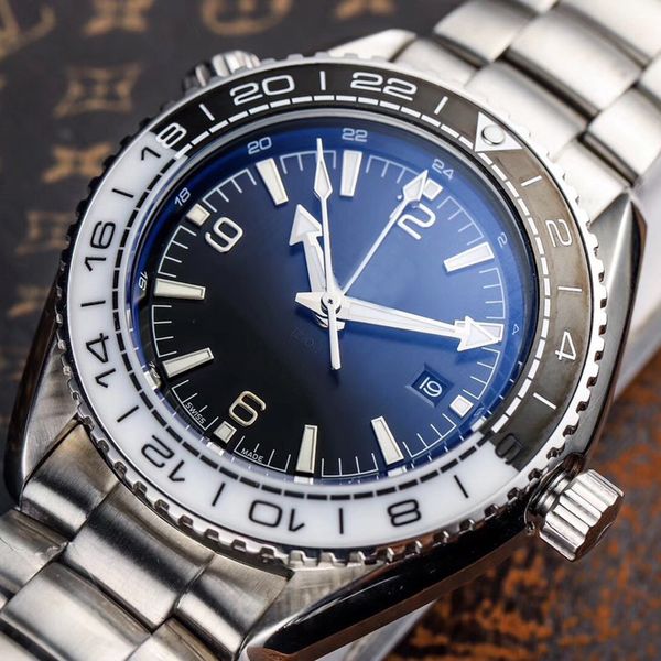 

luxury mens watch black white ceramic bez 600m bond 007 axial plan ocea watch automatic movement black dial steel leather strap, Slivery;brown