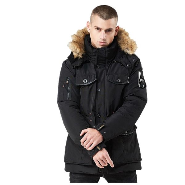 

mens winter outerwear fashion jaqueta masculina inverno zipper parka hombre hooded mens winter jacket men thick warm coat, Black