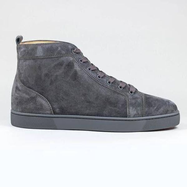 

италия дизайн red bottom veau велюровый sneaker high top шнуровке обувь мужская sneaker red rubber sole серый замша мужчины плоский orlato r, Black