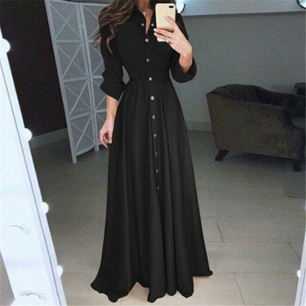 

women dress 2019 fall vintage fashion solid tunic casual dresses long sleeve vestidos button red white black dress female brand, Black;gray