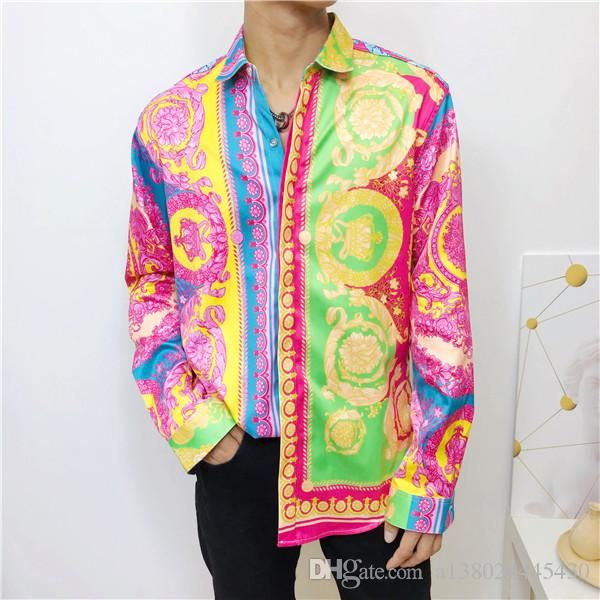 

fashion wave of men floral print luxe casual harajuku shirts 3d long sleeved printing medusa men's shirts