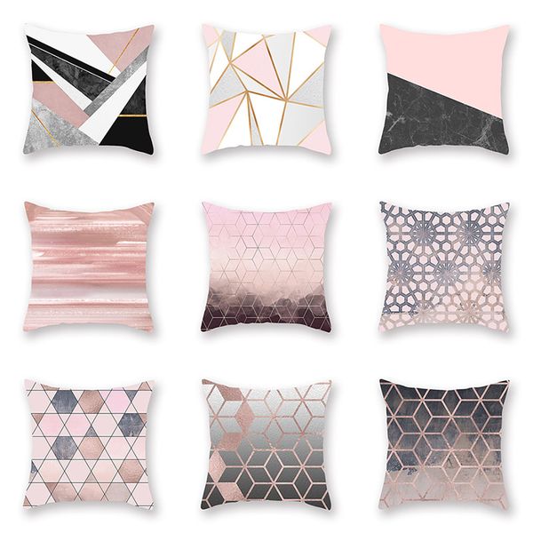 Rose Gold Geometric Pillowcase Cushion Cover Glamour Square Pillow