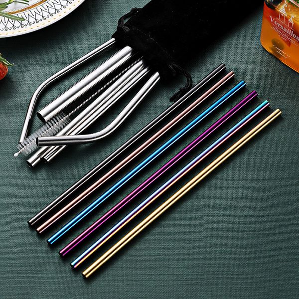 

304 stainless steel straw colorful metal drinking straws bent straight bent reusable drinking straws party wedding bar tools 215*6mm