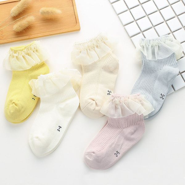 

15507 spring autumn infant baby socks kids cotton knitted lacework girls princess socks sweet children socks, Pink;yellow