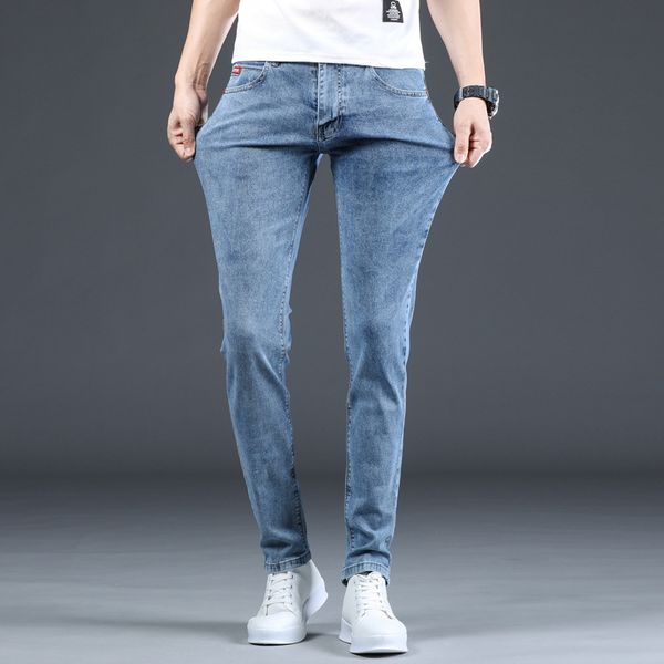 

qmgood 2020 summer mens skinny jeans light blue denim trousers new fashion men pencil pants slim jeans men skinny stretch