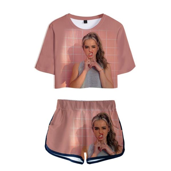

new arrival 3d addison-rae exposed navel t shirt+shorts women's/girl's two-piece sets casual summer 3d addison-rae two-piece, Gray