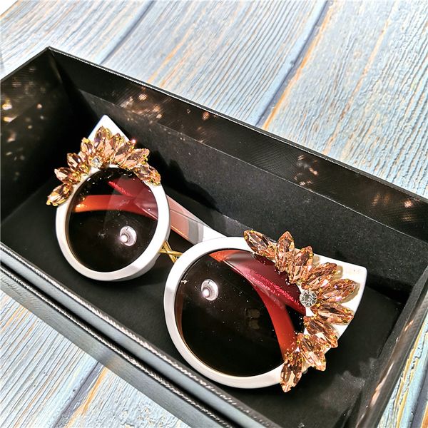 

crystal sunglasses women cat eye vintage sunglasses luxury sun glasses for woman oversize fashion shade uv400 fml, White;black