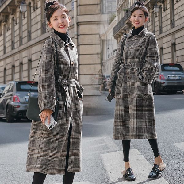 

beknopte chic gecontroleerd revers bovenkleding waisted wol overjas plaids en tweed losse jas winter vrouw basic wollen overjas, Black