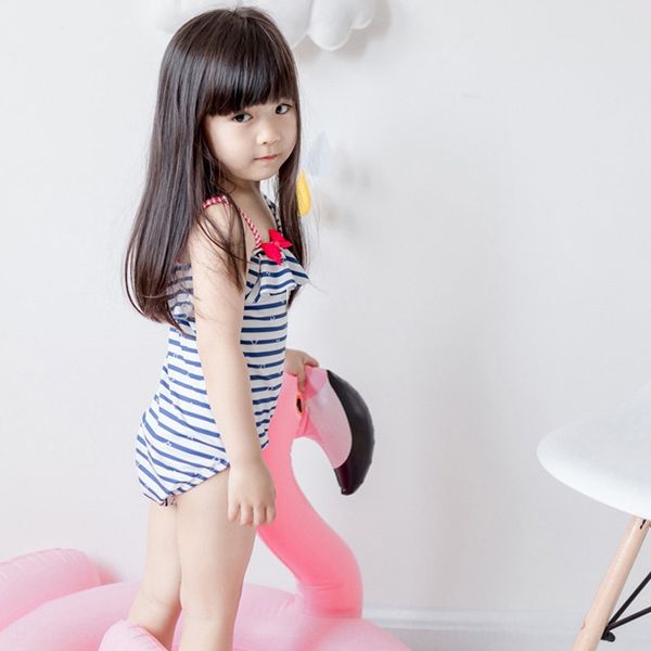 

girls' children's star swimsuit one-piece striped little star navy wind hipster princess baby holiday swimsuit, White;black