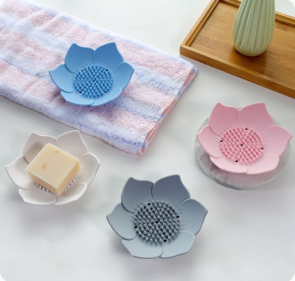 

lotus shape soap dishes portable silicone soap box storage plate draining soap holder bathroom shower tool