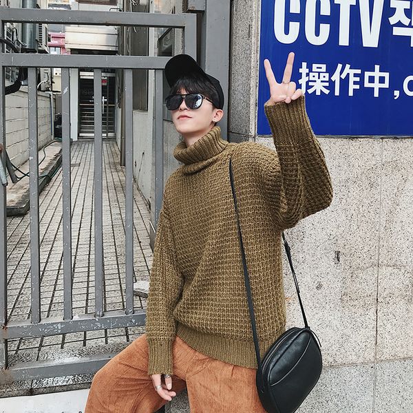 

new winter sweater men fashion high collar warm and comfortable breathable casual loose male clothes simple long sleeve pullover, White;black