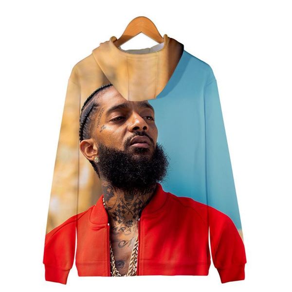 

mens cardigans hoodies spring zipper hooded rap 3d printed sweatshirts nipsey hussle hiphop, Black
