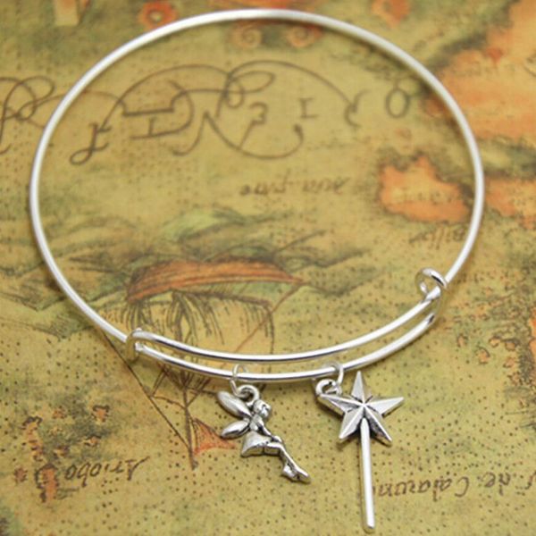 

alloy ancient silver angel fairy magic wand charm bangle bracelet steel ring adjustable designer bracelet women men jewelry friend gift, Black