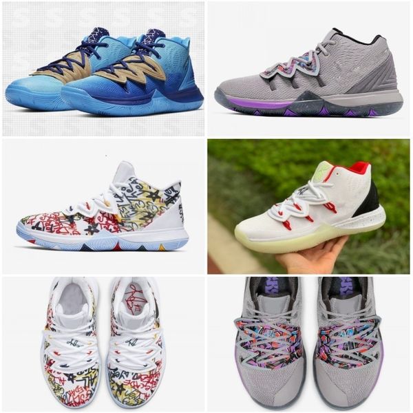 

new authentic kyrie 5 gs graffiti keep sue fresh basketball shoes atmosphere grey metallic silver men sports sneakers aq2458-001 with box