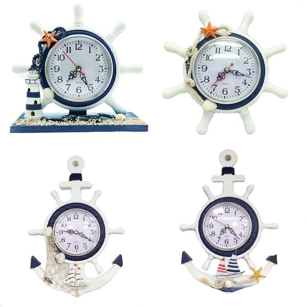 

mediterranean style wood anchor clock hanging wall clock ship wheel desk table for bedroom living room nautical decor