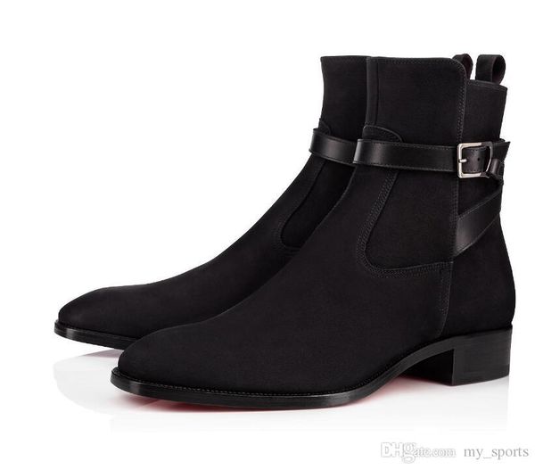 

дизайнерская plain toe suede смесовые ткани plain мужские сапоги замша пинетки высокое качество red bottom kicko голеностопного загрузки коф, Black