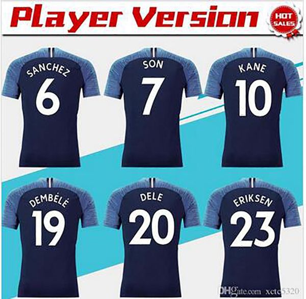 

Player ver ion 10 kane away blue occer jer ey 18 19 20 dele occer hirt 2019 7 on 23 erik en home white football uniform