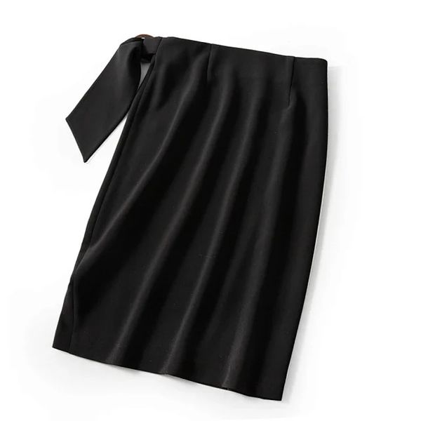 

women skirt 2020 new women's fashion little wild knee-length buckle wrap skirt, Black