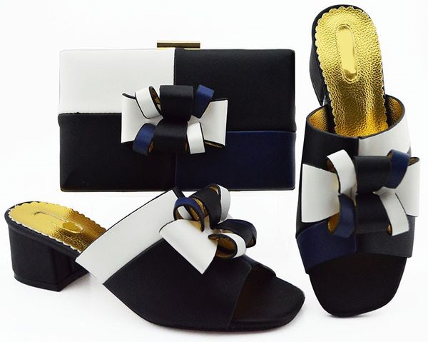 

new fashion black+white lady pumps color matching handbag set with bowtie style african shoes and bag for dress mm1086,heel 5.5cm