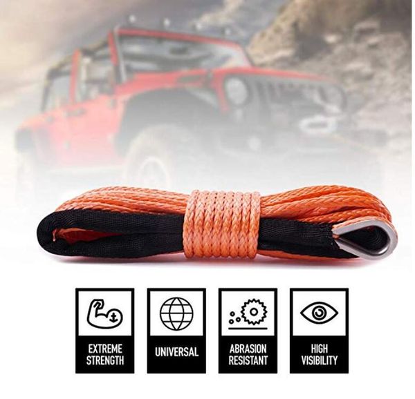 

8mm x 50m orange synthetic winch rope string line 12 strand off-road uhmwpe cable towing rope with sleeve for atv/utv/suv