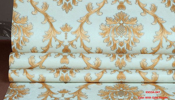 

cyan with gold flower,multiple color wall paper modern design wallpaper roll home decor