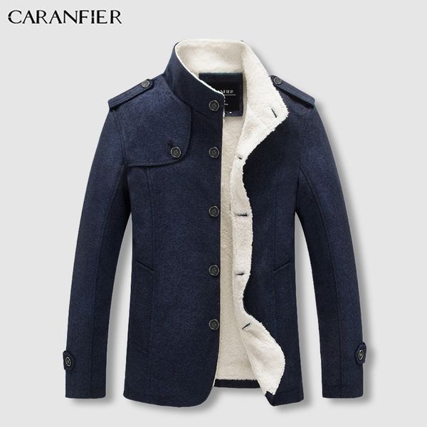 

men winter warm jacket casual plus velvet thick male wool coat fashion mandarin collar middle-aged outwear, Black
