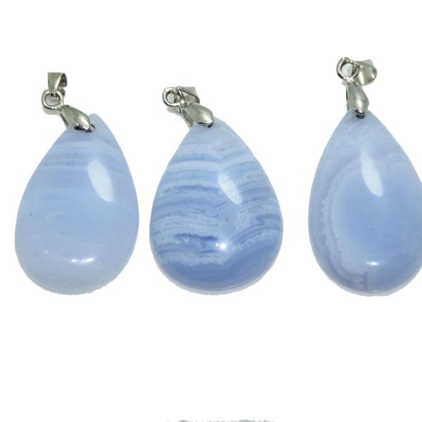 

5pc blue natural gem stone water drop necklaces pendants marble natural crystal quartz azulite chalcedony cabochon pendant men, Silver