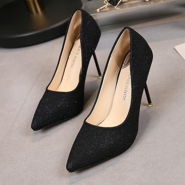 

35-55 plus size nice new autumn women elegant pumps sky high heels black bling shoes woman ladies party club dress footwear