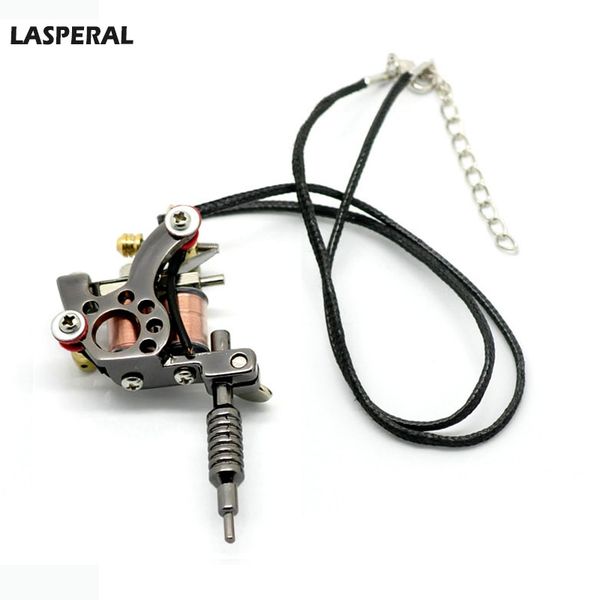 

lasperal women & men tattoo necklace jewelry gun gunmetal mini tattoo machine necklace steampunk leather 45cm(17-3/4, Silver