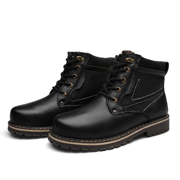 

full grain leather men winter boots size 37~50 handmade warm men winter shoes, Black
