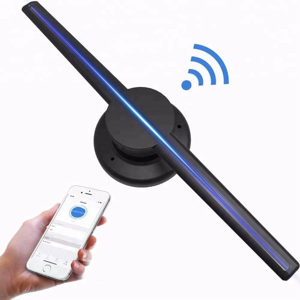 

New pov cu tomized wifi app 42cm 65cm 85cm 100cm pinning 3d hologram holographic indoor led adverti ing fan 4 blade air di play projector