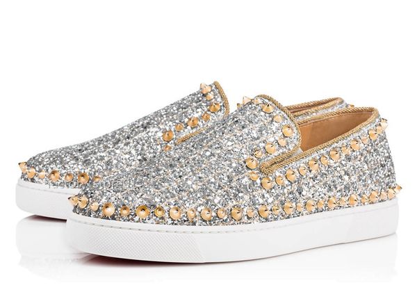 

designer sneakers red bottom low cut spikes flats shoes for men women leather sneakers casual shoe with dust bag party wedding sneaker t07, Black