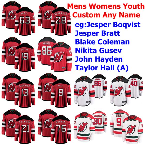 

new jersey devils jerseys jesper boqvist jersey jesper bratt john hayden nikita gusev blake coleman red ice hockey jerseys custom stitched, Black;red