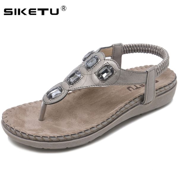 

siketu 2019 women flat sandals plus size 35-42 fashion crystal woman shoes summer footwear beach flip flops shoes women wsh2429, Black