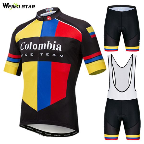 

weimostar colombia bike team cycling jersey set men racing sport bike clothing quick dry bicycle wear road mtb cycling clothing, Black;red