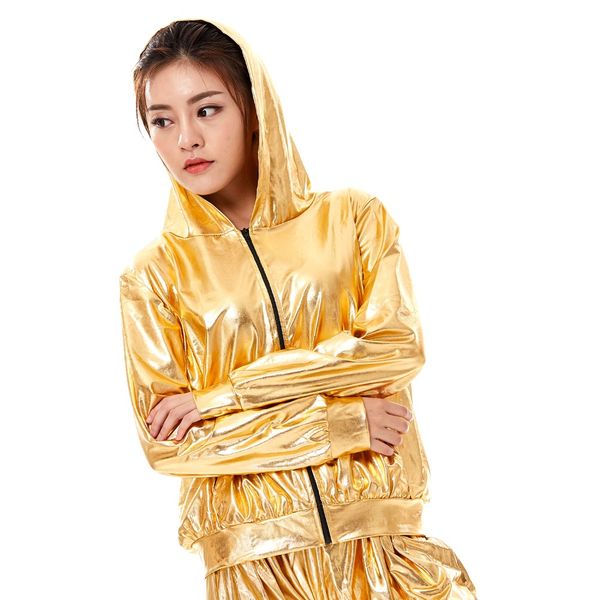 

fashion autumn spring gold jacket bomber coat women jazz loose hip hop stage performance fashion streetwear dance jacket, Black;white