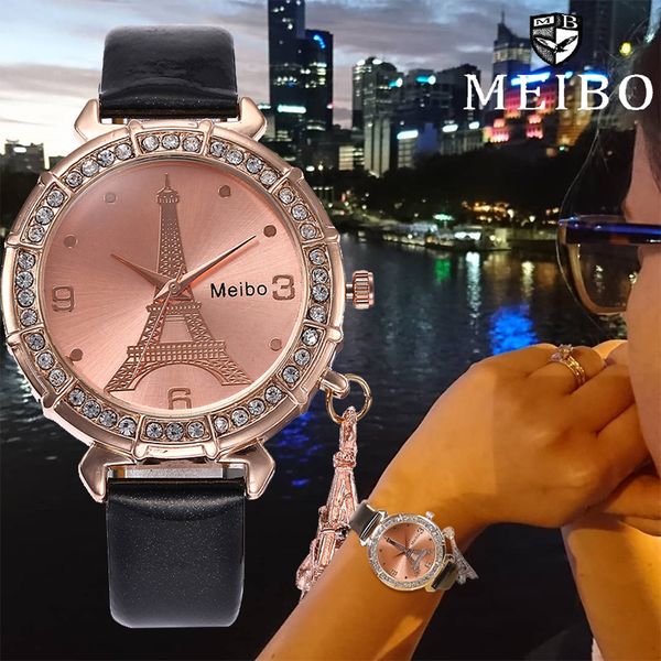 

new fashion eiffel tower rhinestone pendant wrist watch casual women quartz watches gift drop shipping 2019, Slivery;brown