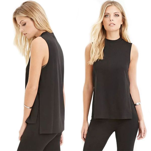 

женские дизайнерские свободные повседневные разрезы подол жилет женская летняя одежда без рукавов, White