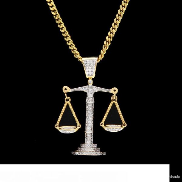 

iced out zircon balance libra scale pendant silver gold copper material mens hip hop pendant necklace chain