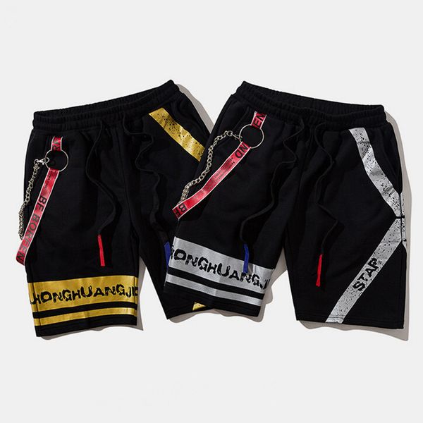 

Europe and America streetwear men shorts hip hop skateboard ribbon womens mens casual shorts punk harajuku summer bermuda