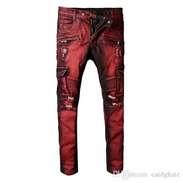 

ripped jeans #0607 men's retro elasticity slim youth fashion streetwear personality quality pants male denim distrressed trousers, Blue
