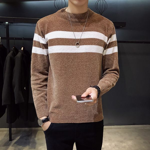 

2019 new men fall season sweater youth personality striped sweater, White;black