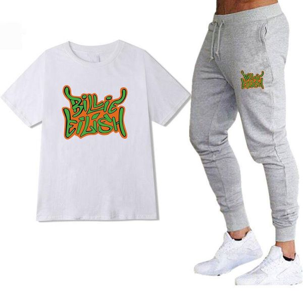 

2020 new billie eilish white t-shirt men&#039s t-shirt + sports pants printing fashion trend men&#039s t-blood sport suit set, Gray
