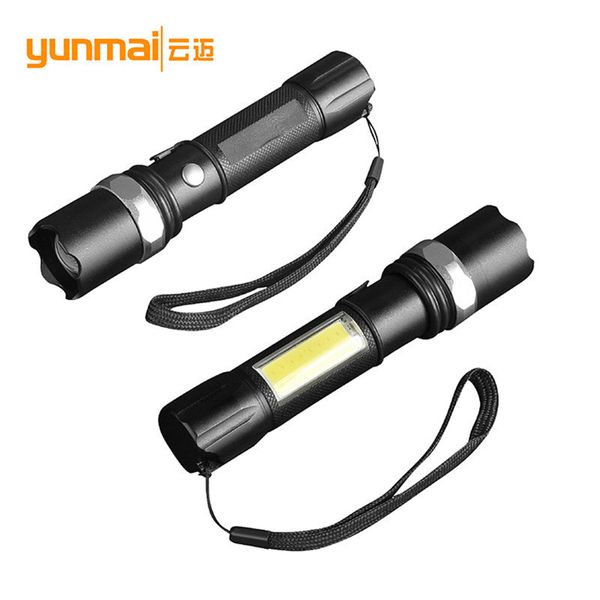 

cross border for xpe + cob red blue light usb charge led flashlight