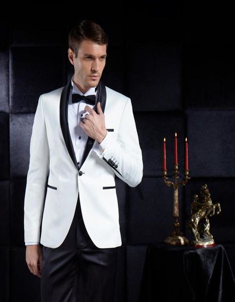 

groomsmen shawl lapel groom tuxedos one button men suits wedding/prom/dinner man blazer ( jacket+pants+tie )costume homme, White;black