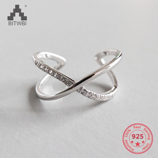 

women rings double layer x shape cubic zircon silver 925 jewelry criss cross ring cz eternity girls long open rings, Golden;silver