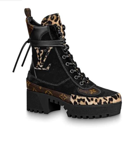 

Branded women bold leopard print home hoe uede leather laureate platform de ert boot de igner lady canva rubber ole ankle boot