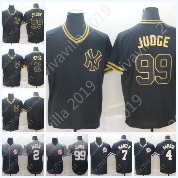 

Mens 2019 V-Neck New York 99 Aaron Judge 2 7 Mickey Mantle Black Gold Fade Yankees Jerseys S-XXXL Free Shopping